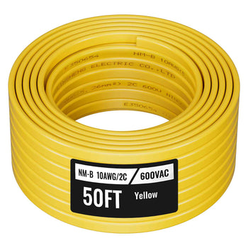 NM-B Wire, 10AWG/2C Non-Mettalic Residential Indoor Electrical Wire with Ground, PVC Sheathed High-Purity Copper Core Cable, for Outlets, Switches, Other Loads & Lighting Wiring Projects(50 ft)