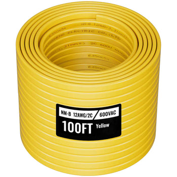 NM-B Wire, 12AWG/2C Non-Mettalic Residential Indoor Electrical Wire with Ground, PVC Sheathed High-Purity Copper Core Cable, for Outlets, Switches, Other Loads & Lighting Wiring Project(100 ft)
