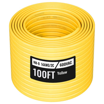 NM-B Wire, 14AWG/2C Non-Mettalic Residential Indoor Electrical Wire with Ground, PVC Sheathed High-Purity Copper Core Cable, for Outlets, Switches, Other Loads & Lighting Wiring Project(100 ft)