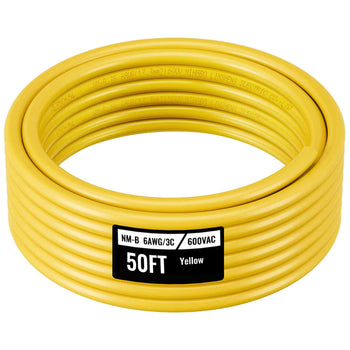 NM-B Wire, 6AWG/3C Non-Mettalic Residential Indoor Electrical Wire with Ground, PVC Sheathed High-Purity Copper Core Cable, for Outlets, Switches, Other Loads & Lighting Wiring Projects(50 ft)