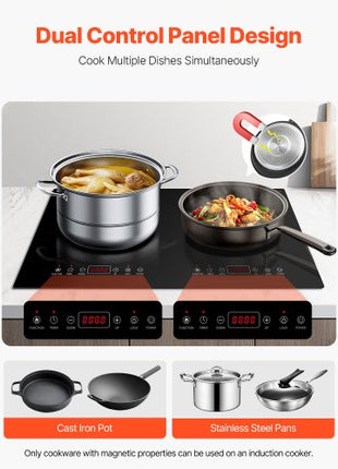 Induction Cooktop, 1800W Electric Countertop Burner, 2 Burner Touch Control Stove, Built-in Induction Cooktop with 9 Power Settings, Child Safety Lock, Timer, Glass Surface