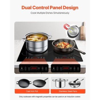 Induction Cooktop, 1800W Electric Countertop Burner, 2 Burner Touch Control Stove, Built-in Induction Cooktop with 9 Power Settings, Child Safety Lock, Timer, Glass Surface