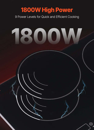 Induction Cooktop, 1800W Electric Countertop Burner, 2 Burner Touch Control Stove, Built-in Induction Cooktop with 9 Power Settings, Child Safety Lock, Timer, Glass Surface