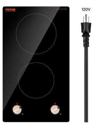 Induction Cooktop, 1800W Electric Countertop Burner, 2 Burner Knob Control Stove, Built-in Induction Cooktop with 12 Temperature Settings, Glass Surface, Auto Shut-Off