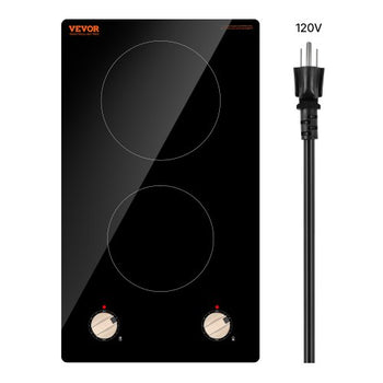 Induction Cooktop, 1800W Electric Countertop Burner, 2 Burner Knob Control Stove, Built-in Induction Cooktop with 12 Temperature Settings, Glass Surface, Auto Shut-Off