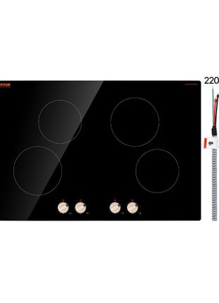 Induction Cooktop, 6600W Electric Countertop Burner, 4 Burner Knob Control Stove, Built-in Induction Cooktop with 12 Temperature Settings, Glass Surface, Auto Shut-Off