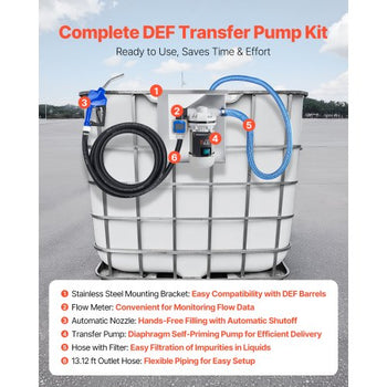 110V DEF Transfer Pump Kit, 8 GPM, Diaphragm Self Priming Electric Water Pump for Diesel Exhaust Fluid Urea, with Mounting Bracket Flow Meter Automatic Nozzle Hose, for Liquid Transportation