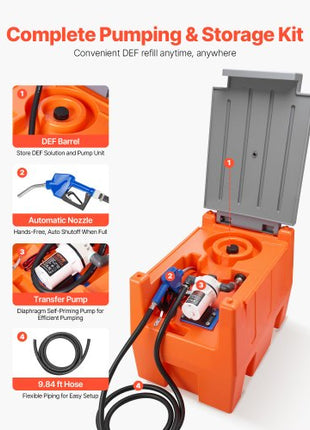 12V DEF Transfer Pump Kit, 8.5 GPM, Diaphragm Irrigation Self Priming Electric Water Pump, with 58 Gallon Tank, Automatic Nozzle, 13.12 ft Hose, 26.25 ft Lift, for Diesel Exhaust Fluid Urea