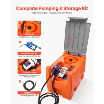 12V DEF Transfer Pump Kit, 8.5 GPM, Diaphragm Irrigation Self Priming Electric Water Pump, with 58 Gallon Tank, Automatic Nozzle, 13.12 ft Hose, 26.25 ft Lift, for Diesel Exhaust Fluid Urea
