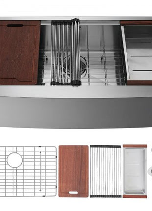 Farmhouse Kitchen Sink, 304 Stainless Steel Drop-In Sinks, Top Mount Single Bowl Basin with Ledge & Accessories, Household Dishwasher Sinks for Workstation, Prep Kitchen, and Bar Sink, 33 inch