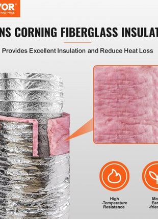 Dryer Vent Hose, 8'' Insulated Flexible Duct 25FT Long with 2 Duct Clamps, Heavy-Duty Three Layer Protection for HVAC Heating Cooling Ventilation and Exhaust, R-6.0 Flame Resistance Value