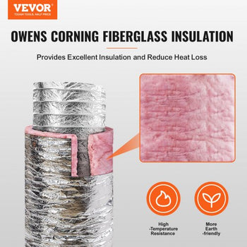 Dryer Vent Hose, 8'' Insulated Flexible Duct 25FT Long with 2 Duct Clamps, Heavy-Duty Three Layer Protection for HVAC Heating Cooling Ventilation and Exhaust, R-6.0 Flame Resistance Value