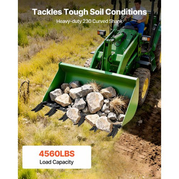 Bucket Tooth Bar,45.2 in Heavy Duty 6 Teeth Tractor Bucket Bar for Tractor Loader Skidsteer, 4560 lbs Load Capacity,  Bolt On Teeth Bars for Buckets Protection Efficient & Soil Excavation