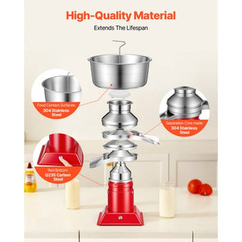 Electric Milk Cream Separator, 60L/H Output 10500RPM Milk Cream Centrifugal Separator, 304 Stainless Steel Goat Cow Milk Skimmer Separating Machine with 4.5L Bowl Capacity (40W, 100-240V)