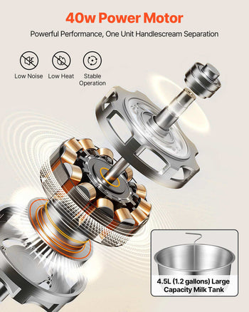 Electric Milk Cream Separator, 60L/H Output 10500RPM Milk Cream Centrifugal Separator, 304 Stainless Steel Goat Cow Milk Skimmer Separating Machine with 4.5L Bowl Capacity (40W, 100-240V)