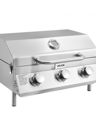 Tabletop Gas Grill, 3-Burner Stainless Steel Portable Propane Grill, with Built-in Thermometer, Travel Locks, Weatherproof Lid, 22,500 BTU Total, for Outdoor Cooking, Patio, Party, Camping, RV