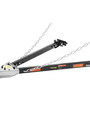 Vevor adjustable trailer hitch, black steel with silver coupler and chains, designed for heavy-duty towing.