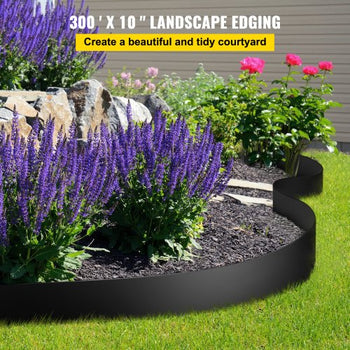 Landscape Edging, 10 inch Depth 300 ft Total Length, Recycled HDPE Coiled Terrace Board, Flexible Bender Border for Landscaping, Lawn, Garden, Yard, Against Invading Weeds, Black