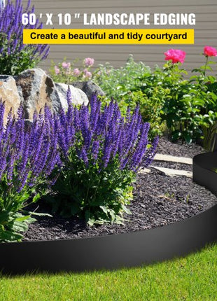 Landscape Edging, 10 inch Depth 60 ft Total Length, Recycled HDPE Coiled Terrace Board, Flexible Bender Border for Landscaping, Lawn, Garden, Yard, Against Invading Weeds, Black