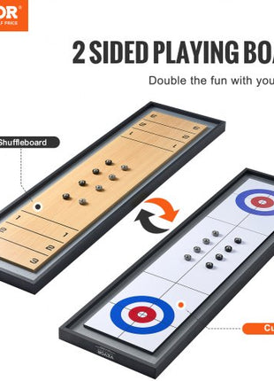 Shuffleboard and Curling 2 in 1 Board Games, 45" Portable Tabletop Set, Two Sided Tabletop Shuffleboard with 8 Rolling Pucks, Shuffleboard and Curling Combo Game Set for Kids and Family