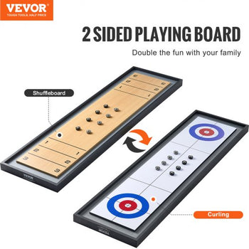 Shuffleboard and Curling 2 in 1 Board Games, 45" Portable Tabletop Set, Two Sided Tabletop Shuffleboard with 8 Rolling Pucks, Shuffleboard and Curling Combo Game Set for Kids and Family
