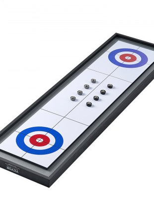 Shuffleboard and Curling 2 in 1 Board Games, 45" Portable Tabletop Set, Two Sided Tabletop Shuffleboard with 8 Rolling Pucks, Shuffleboard and Curling Combo Game Set for Kids and Family