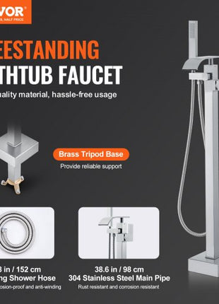 Freestanding Bathtub Faucet, Floor Mount, Freestanding Tub Filler, Shower Mixer Taps, Two Water Modes, 360° Swivel Spout, for Bathing & Showering Pet Bathing Cleaning Drains Toilet Flushing