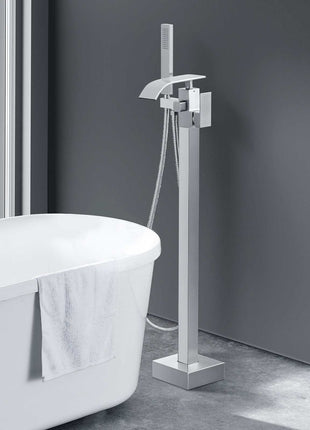 Freestanding Bathtub Faucet, Floor Mount, Freestanding Tub Filler, Shower Mixer Taps, Two Water Modes, 360° Swivel Spout, for Bathing & Showering Pet Bathing Cleaning Drains Toilet Flushing