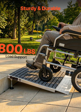 Threshold Ramp for Doorways, 24 x 35.8 in, Platform Aluminum Wheelchair Ramp with Adjustable Height, Non-Slip Door Threshold Ramps, 800 lbs Load Capacity, for Home Steps, Wheelchairs, Walkers
