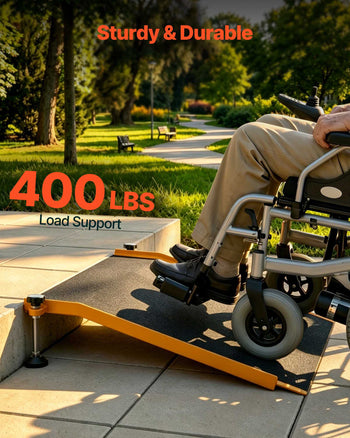 Threshold Ramp for Doorways, 26.4 x 31.9 in, Platform Aluminum Wheelchair Ramp with Adjustable Height, Non-Slip Door Threshold Ramps, 400 lbs Load Capacity, for Home Steps, Wheelchairs, Walkers