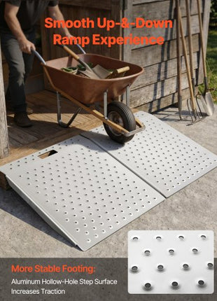 Threshold Ramp for Doorways, 29.5 x 24.3 in, Platform Aluminum Wheelchair Ramp, Non-Slip Door Threshold Ramps, 750 lbs Load Capacity, for Home Steps, Curbs, Wheelchairs, Walkers, Scooter, Carts