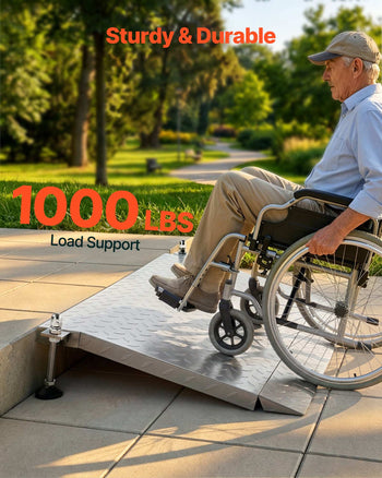 Threshold Ramp for Doorways, 42.5 x 23.2 in, Platform Aluminum Wheelchair Ramp with Adjustable Height, Non-Slip Door Threshold Ramps, 1000 lbs Capacity, for Home Steps, Wheelchairs, Walkers