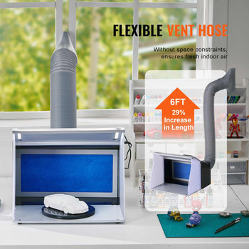 Flexible gray vent hose, 6FT length, enhances airflow for indoor models; features blue backdrop and modern design.