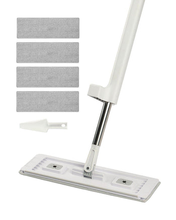 Flat Mop, Self Wringing, Microfiber Floor Mop with 4 Reusable & Washable Mop Pads for Dry & Wet Floor Cleaning, Microfiber Flat Mop with Stainless Steel Handle for Hardwood Laminate Tile Vinyl