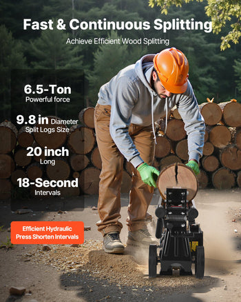 Electric Log Splitter, 6.5 Tons Electric Wood Splitter, 1500W 15 Amp Motor, Portable Firewood Splitting Machine with 6" Wheels, Wood Splitters for Forestry Harvesting, Efficient & Secure