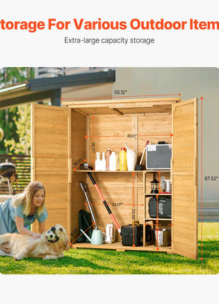 Outdoor Storage Shed, Large Wooden Outside Storage Cabinet with Waterproof Roof and Metal Frame, Double Lockable Doors Garden Tool Shed Storage House Cabinet with Shelves & Floor, 55"x67.5"
