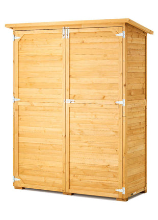 Outdoor Storage Shed, Large Wooden Outside Storage Cabinet with Waterproof Roof and Metal Frame, Double Lockable Doors Garden Tool Shed Storage House Cabinet with Shelves & Floor, 55"x67.5"