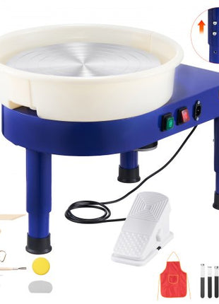 Pottery Wheel, 14 in Ceramic Wheel Forming Machine, 60-300 RPM Adjustable Speed with Foot Pedal Control, Detachable Basin, Adjustable Lift Leg, Complete Accessories for Home Pottery, DIY, Blue