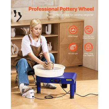 Pottery Wheel, 14 in Ceramic Wheel Forming Machine, 60-300 RPM Speed Adjustable Foot Pedal, Adjustable Lift Leg, Detachable Basin, Complete Tool Accessory Kit for Work Art Craft DIY, Blue