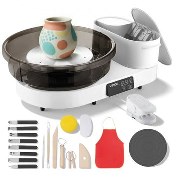 Pottery Wheel for Adults, 14" and 11" Turntables, 450W Electric Table Top Pottery Wheel with Foot Pedal, 30-300 RPM Adjustable Speed, Aluminum Body, for Beginners, DIY Clay Art Craft, White
