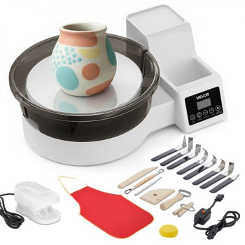 Pottery Wheel for Adults, 11" Aluminum Turntable, 450W Electric Table Top Pottery Wheel with Foot Pedal, 30-300 RPM Adjustable Speed, Detachable Basin, for Beginners, DIY Clay Art Craft, White