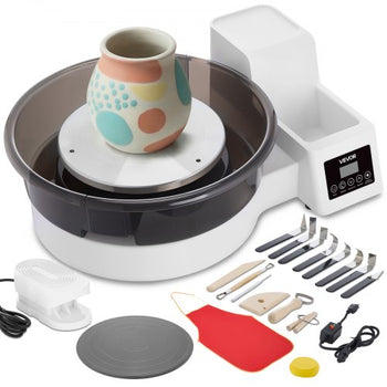 Pottery Wheel for Adults, 14" and 11" Turntables, 450W Electric Table Top Pottery Wheel with Foot Pedal, 30-300 RPM Adjustable Speed, Detachable Basin, for Beginners, DIY Clay Art Craft, White
