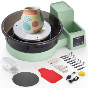 Pottery Wheel for Adults, 14" and 11" Turntables, 450W Electric Table Top Pottery Wheel with Foot Pedal, 30-300 RPM Adjustable Speed, Detachable Basin, for Beginners, DIY Clay Art Craft, Green