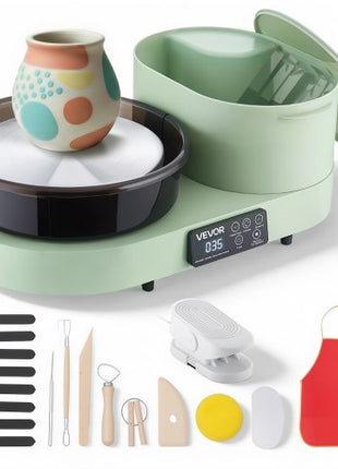 Pottery Wheel for Adults, 11" Aluminum Turntable, 450W Electric Table Top Pottery Wheel with Foot Pedal, 30-300 RPM Adjustable Speed, Aluminum Body, for Beginners, DIY Clay Art Craft, Green