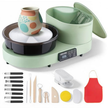 Pottery Wheel for Adults, 11" Aluminum Turntable, 450W Electric Table Top Pottery Wheel with Foot Pedal, 30-300 RPM Adjustable Speed, Aluminum Body, for Beginners, DIY Clay Art Craft, Green