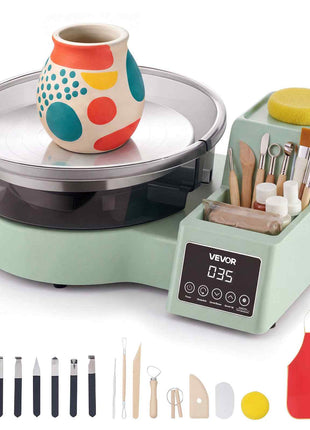 Pottery Wheel for Adults, 11" Aluminum Turntable, 450W Electric Table Top Pottery Wheel with Foot Pedal, 30-300 RPM Adjustable Speed, Detachable Basin, for Beginners, DIY Clay Art Craft, Green
