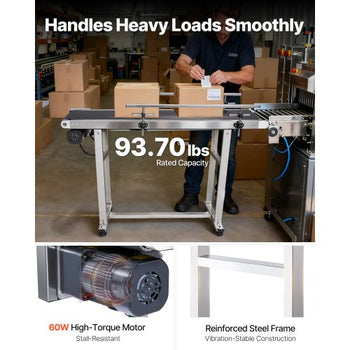 Belt Conveyor, 47 x 7.8 inch Conveyor Table, Heavy Duty Stainless Steel Motorized Belt Conveyor for Inkjet Coding Applications Powered PVC Belt Anti-Static Adjustable Speed (Double Guardrail)