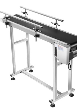 Belt Conveyor, 47 x 7.8 inch Conveyor Table, Heavy Duty Stainless Steel Motorized Belt Conveyor for Inkjet Coding Applications Powered PVC Belt Anti-Static Adjustable Speed (Double Guardrail)