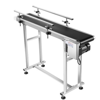 Belt Conveyor, 47 x 7.8 inch Conveyor Table, Heavy Duty Stainless Steel Motorized Belt Conveyor for Inkjet Coding Applications Powered PVC Belt Anti-Static Adjustable Speed (Double Guardrail)