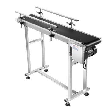 Belt Conveyor, 47 x 7.8 inch Conveyor Table, Heavy Duty Stainless Steel Motorized Belt Conveyor for Inkjet Coding Applications Powered PVC Belt Anti-Static Adjustable Speed (Double Guardrail)